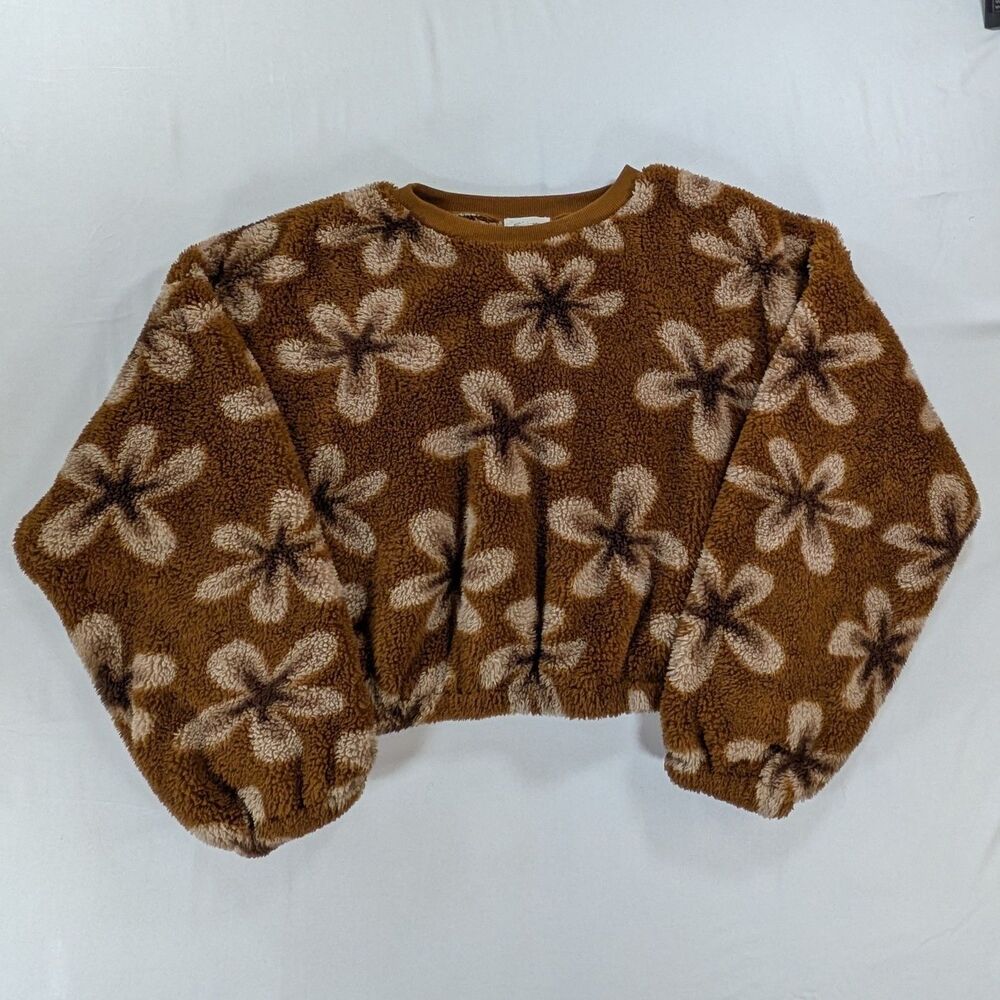 Stitch And Pine Brown Floral Sweater Scoop Neck XL Long Sleeve